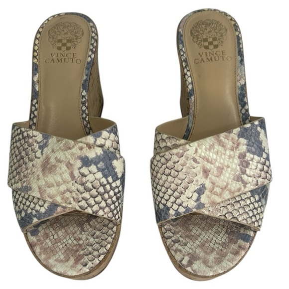 Vince Camuto Kessina Sahara Snakeskin Leather Wedge Platform Sandals 7.5 READ - Picture 2 of 11